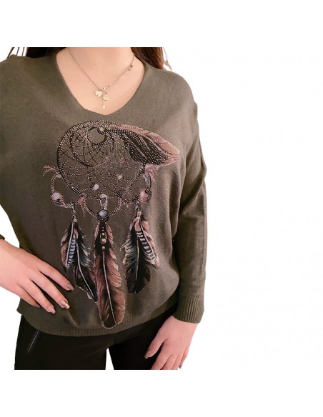 Loose-fitting sweater with long sleeves dream-catcher