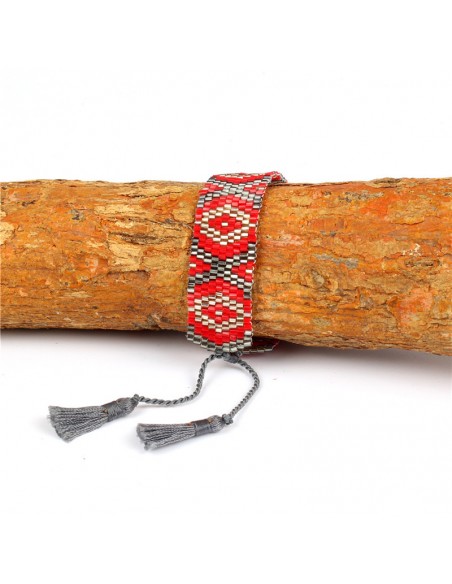 Bracelet Miyuki large motifs losanges et pompons