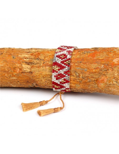 Miyuki beads wide bracelet - rhombus and pompons