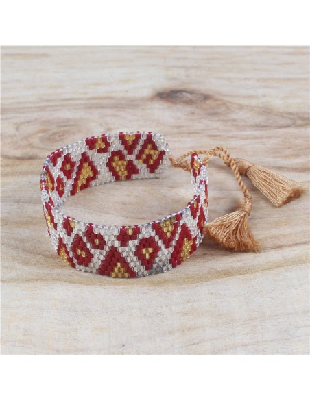 Miyuki beads wide bracelet - rhombus and pompons