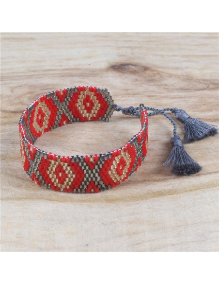 Bracelet Miyuki large motifs losanges et pompons