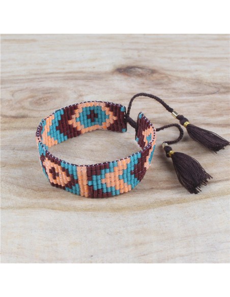 Bracelet Miyuki large motifs losanges et pompons