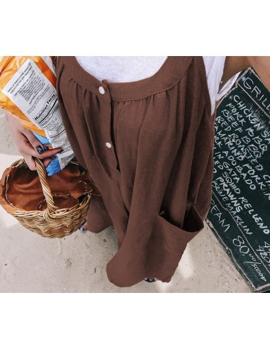 Loose cotton and linen boho style overalls - brown