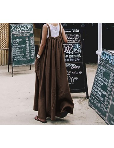 Loose cotton and linen boho style overalls - brown