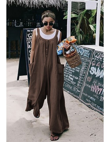 Salopette ample en coton et lin style boho - brune