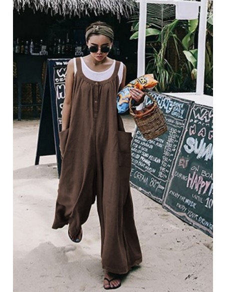 Salopette ample en coton et lin style boho - brune