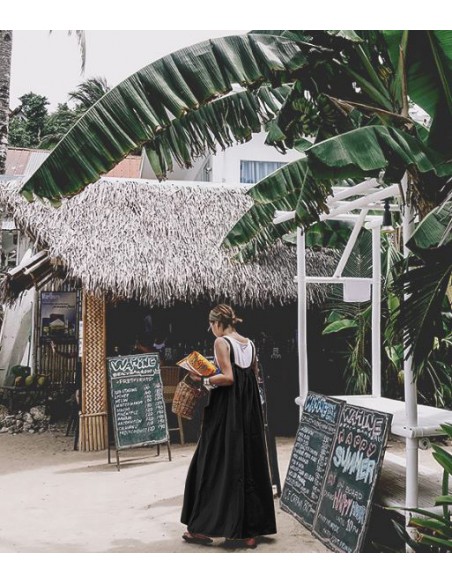 Salopette ample en coton et lin style boho - noire