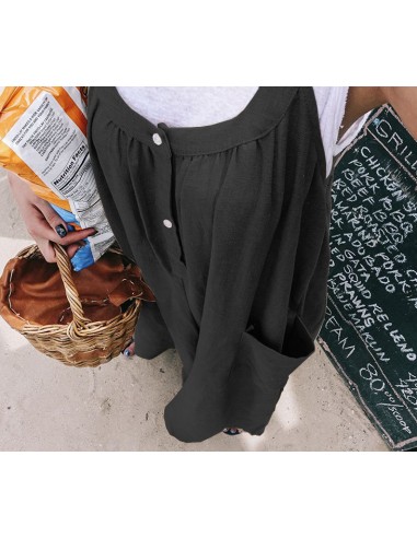 Loose cotton and linen boho style overalls - black