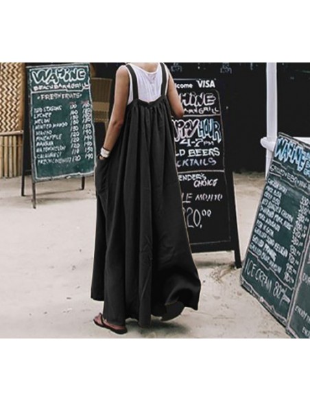 Salopette ample en coton et lin style boho - noire