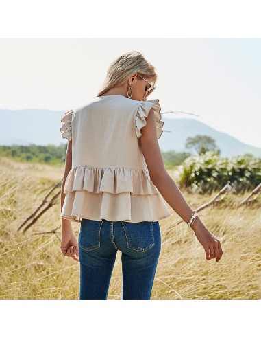 Beige blouse met korte mouwen en ruches