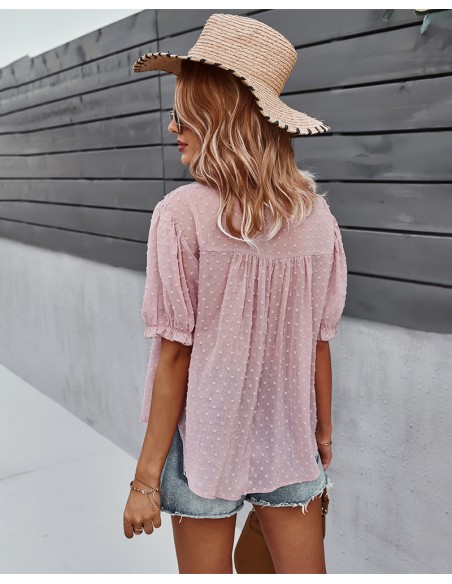 Chemisier rose ancien en polyester col en V