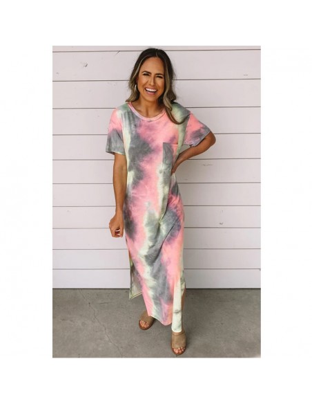Gray batik dress pistachio and pink