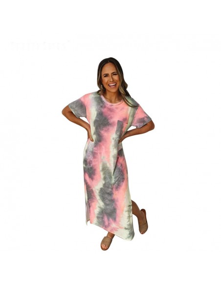 Gray batik dress pistachio and pink