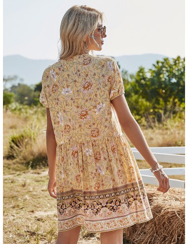 Short dress yellow floral arabesque