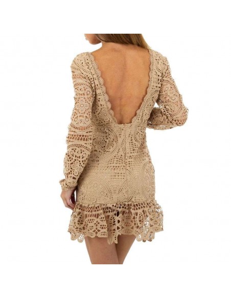 Beige openwork lace dress with halter