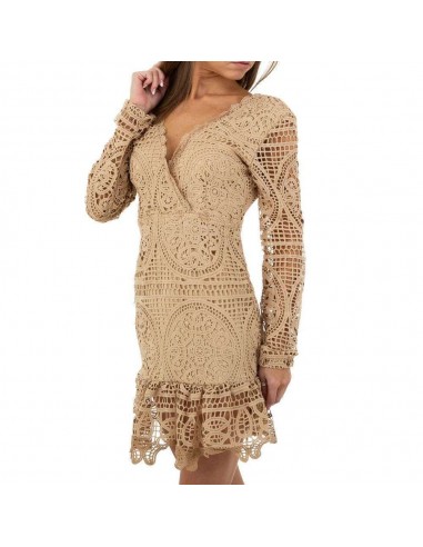 Beige durchbrochenes Spitzenkleid mit Neckholder