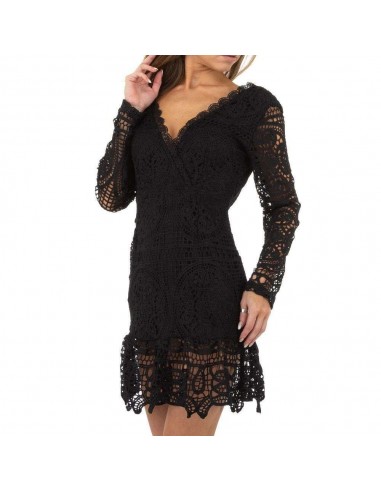 Schwarzes durchbrochenes Spitzenkleid mit Neckholder-Top