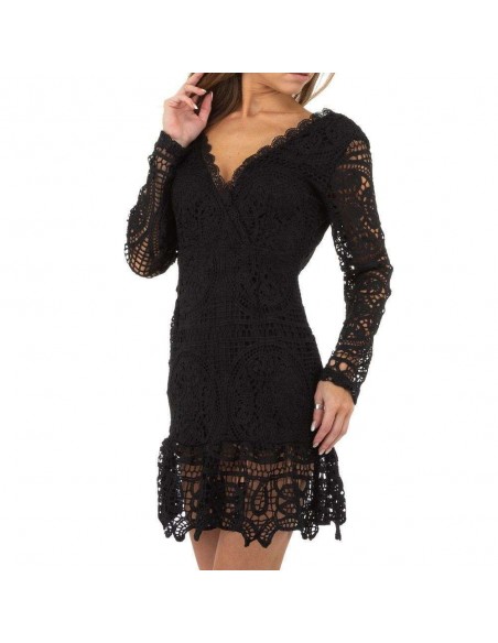 Schwarzes durchbrochenes Spitzenkleid mit Neckholder-Top