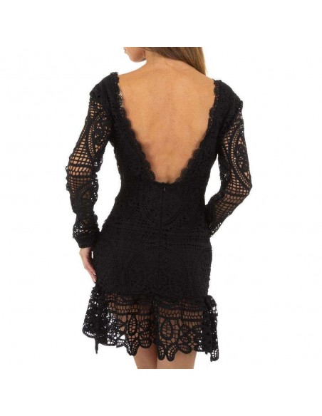 Black openwork lace dress with halter