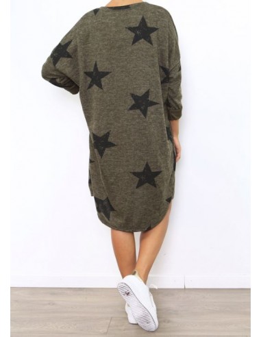 Khaki jurk met zwarte sterren