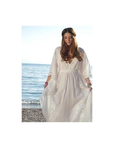 Beige long dress with lace caftan style boho