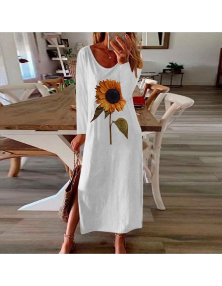 Langes weißes Sonnenblumenkleid