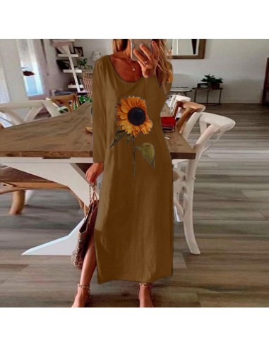 Braunes Sonnenblumenkleid lang