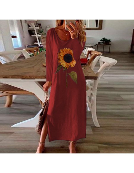 Long dress sunflower red burgundy