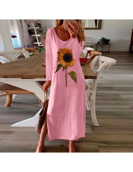 Long pink sunflower dress