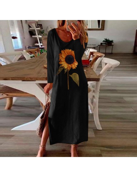Robe longue tournesol noire