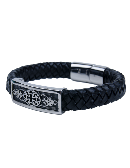 Leather and stainless metal bracelet with cross