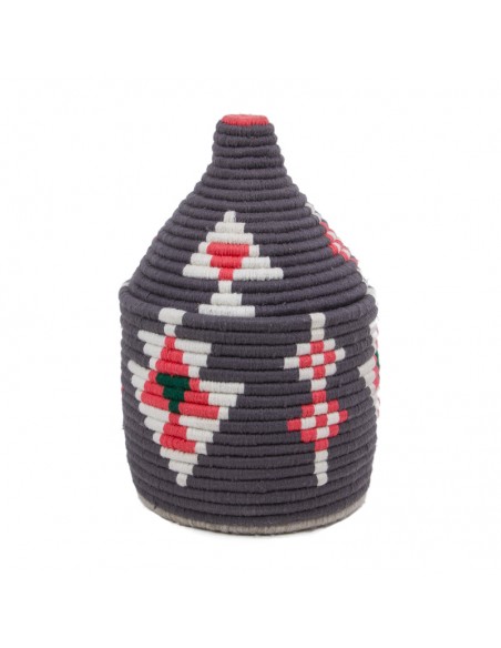 Kabash Design - corbeille berbère en osier et laine colorée grise