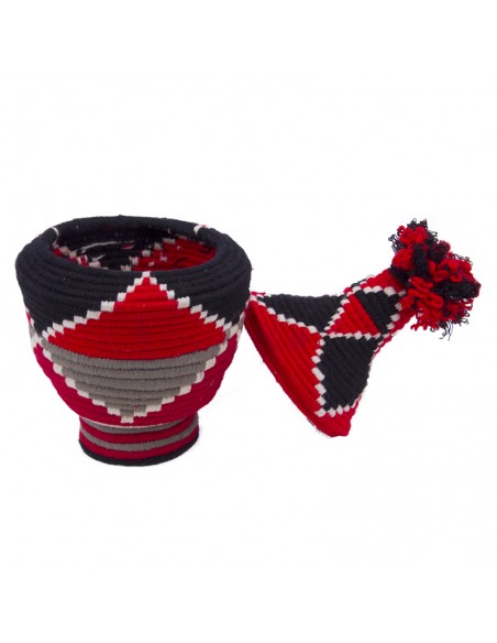 Kabash Design - Berbermand van riet en gekleurde wol met rode pompon