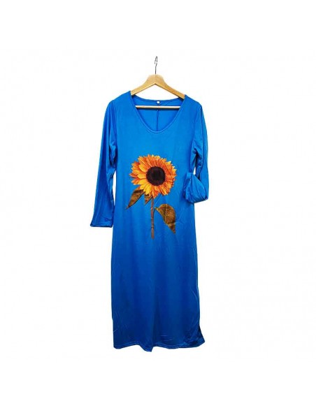 Blue sunflower long dress