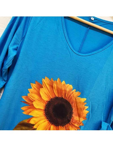 Turquoise blauwe zonnebloem lange jurk