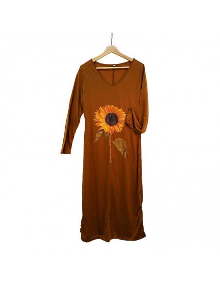 Brown sunflower long dress