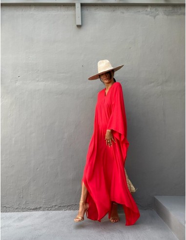 Rode lange jurk caftan stijl boho