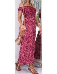 Robe longue échancrée rouge fleurie