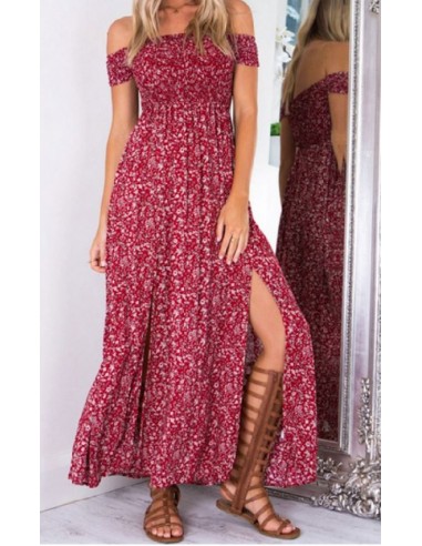 Red floral long dress