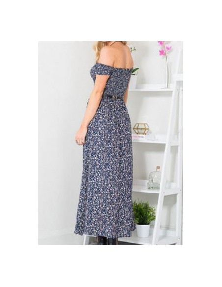 Blaues geblümtes langes Kleid