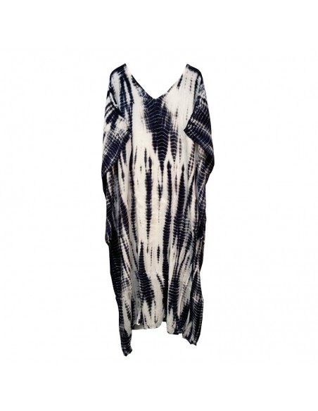 Weißes langes Kleid mit schwarzem Muster Kaftan Stil Boho