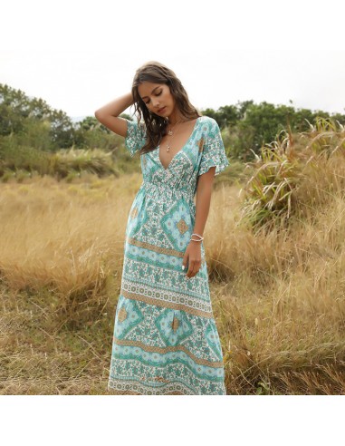 Himmelblau Boho langes Kleid