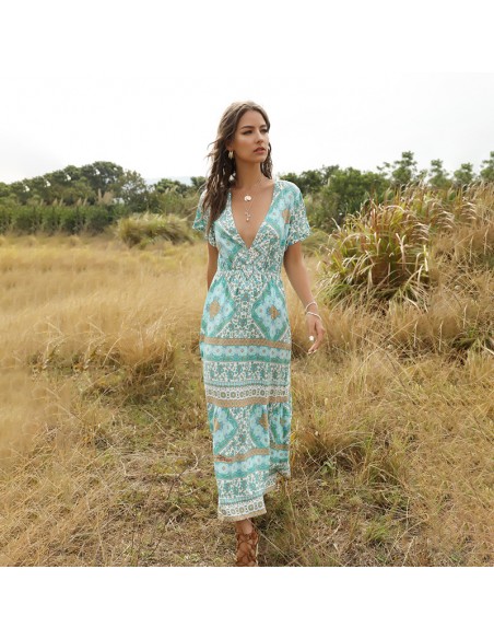 Sky blue boho long dress
