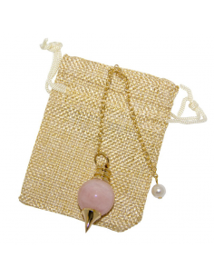 Pendule Séphroton doré en pierre - quartz rose