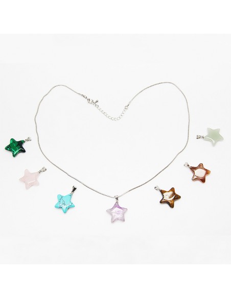 Collier avec 7 pierres de santé, chakras - étoiles