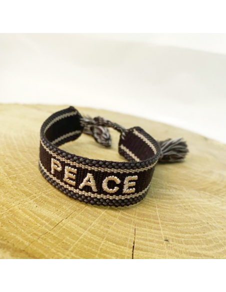 Bracelet tissus Peace brun et beige