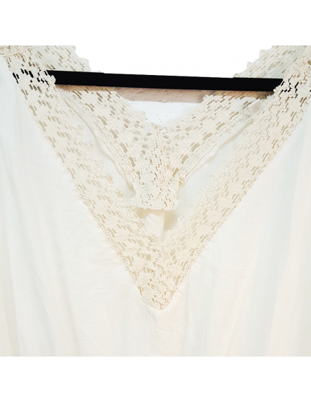 Robe longue beige à dentelle style caftan boho