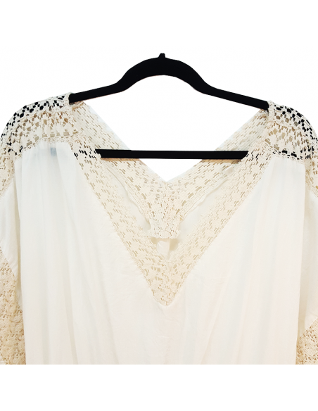 Beige lange jurk met kanten kaftan boho stijl