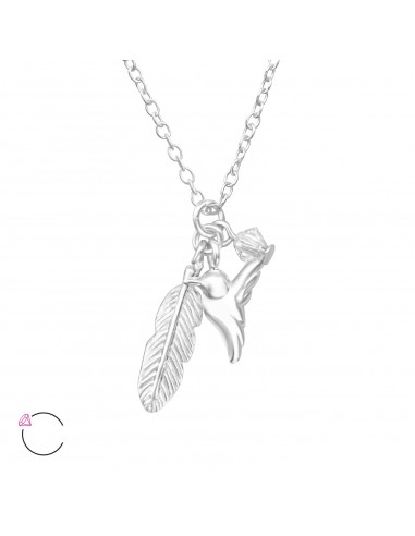 Halsketting vogel veer Swarovski kristal - Zilver 925