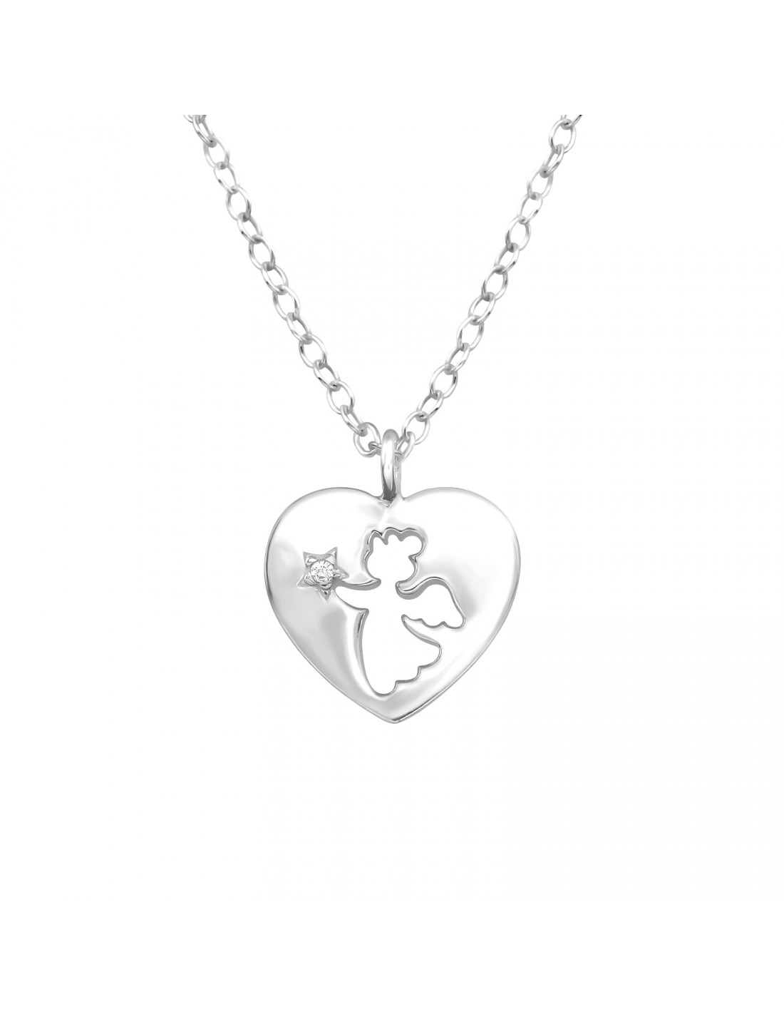 Heart Locket Necklace Angel & Crystals Sterling Silver